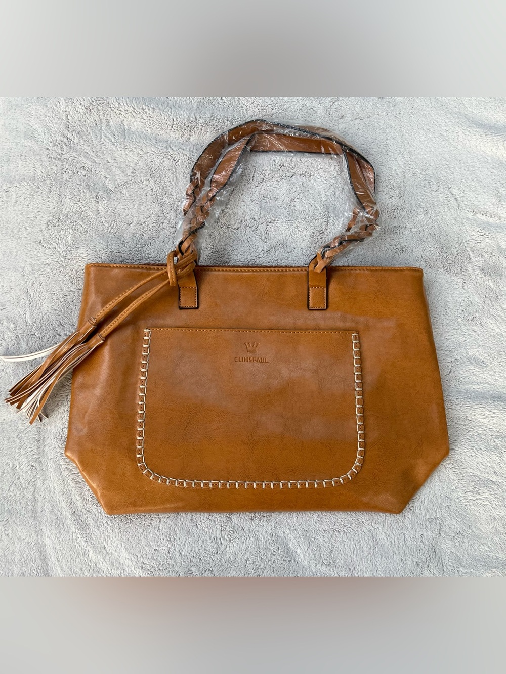 NWOT Tan Elim & Paul Faux Leather Vegan Tote Bag Shoulder Purse